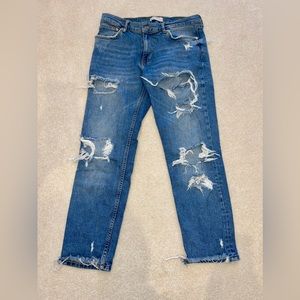 Zara Ripped Medium-Blue Straight Leg Jeans